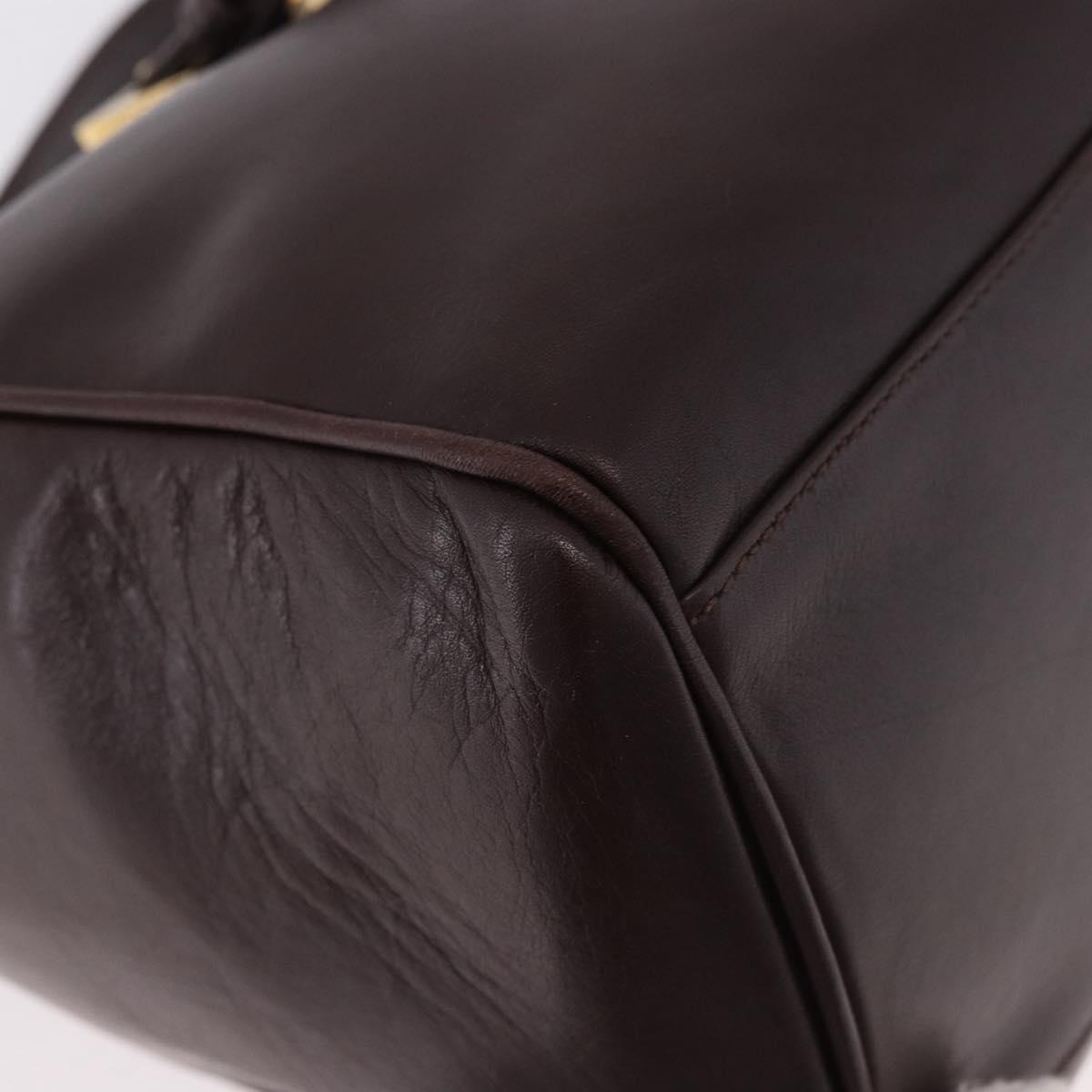 FENDI Shoulder Bag Leather Brown Gold Auth ep14874