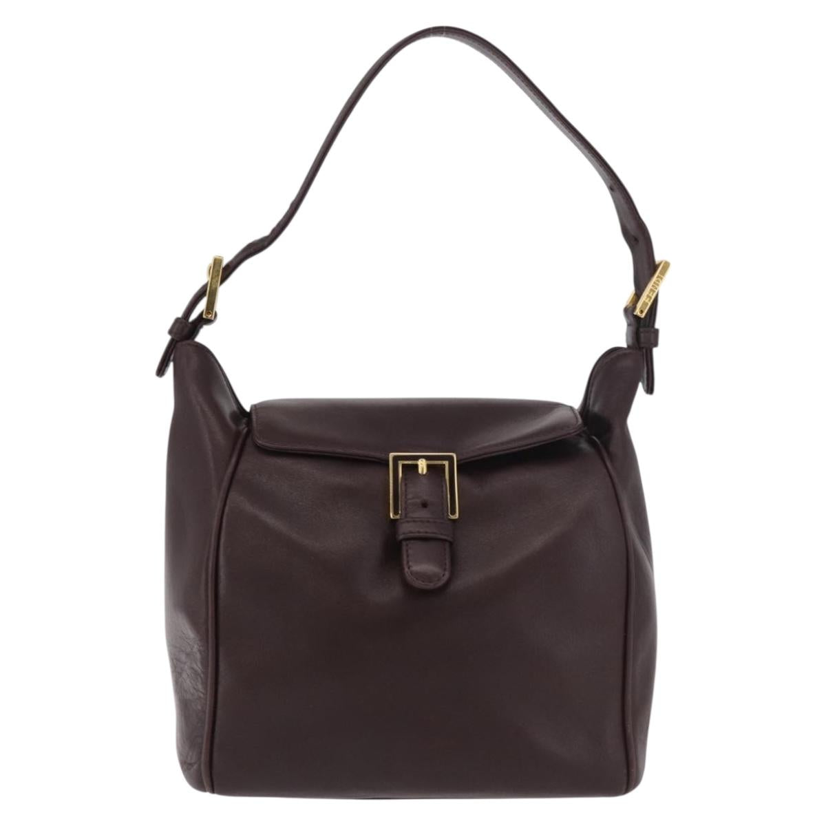 FENDI Shoulder Bag Leather Brown Gold Auth ep14874