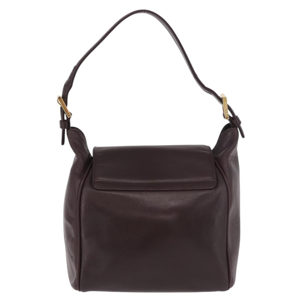 FENDI Shoulder Bag Leather Brown Gold Auth ep14874