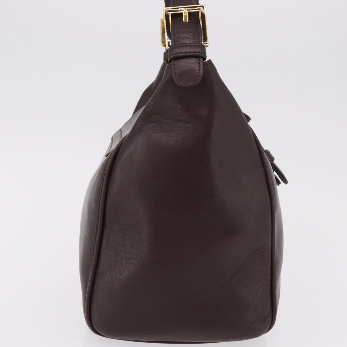 FENDI Shoulder Bag Leather Brown Gold Auth ep14874