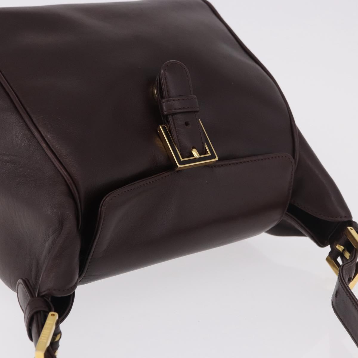 FENDI Shoulder Bag Leather Brown Gold Auth ep14874
