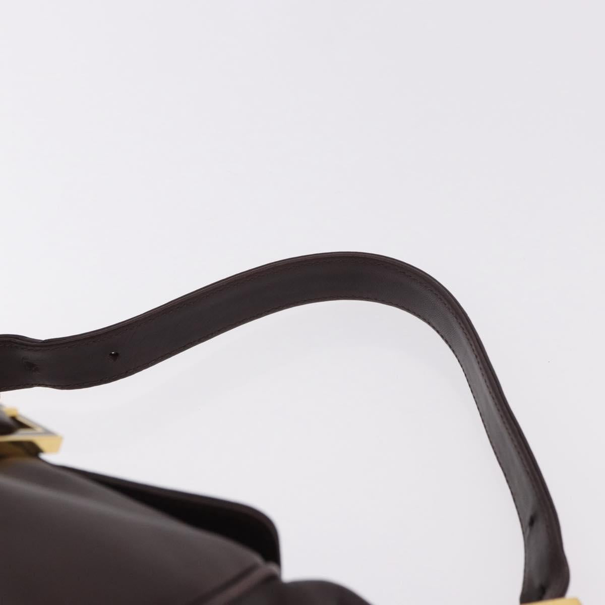 FENDI Shoulder Bag Leather Brown Gold Auth ep14874
