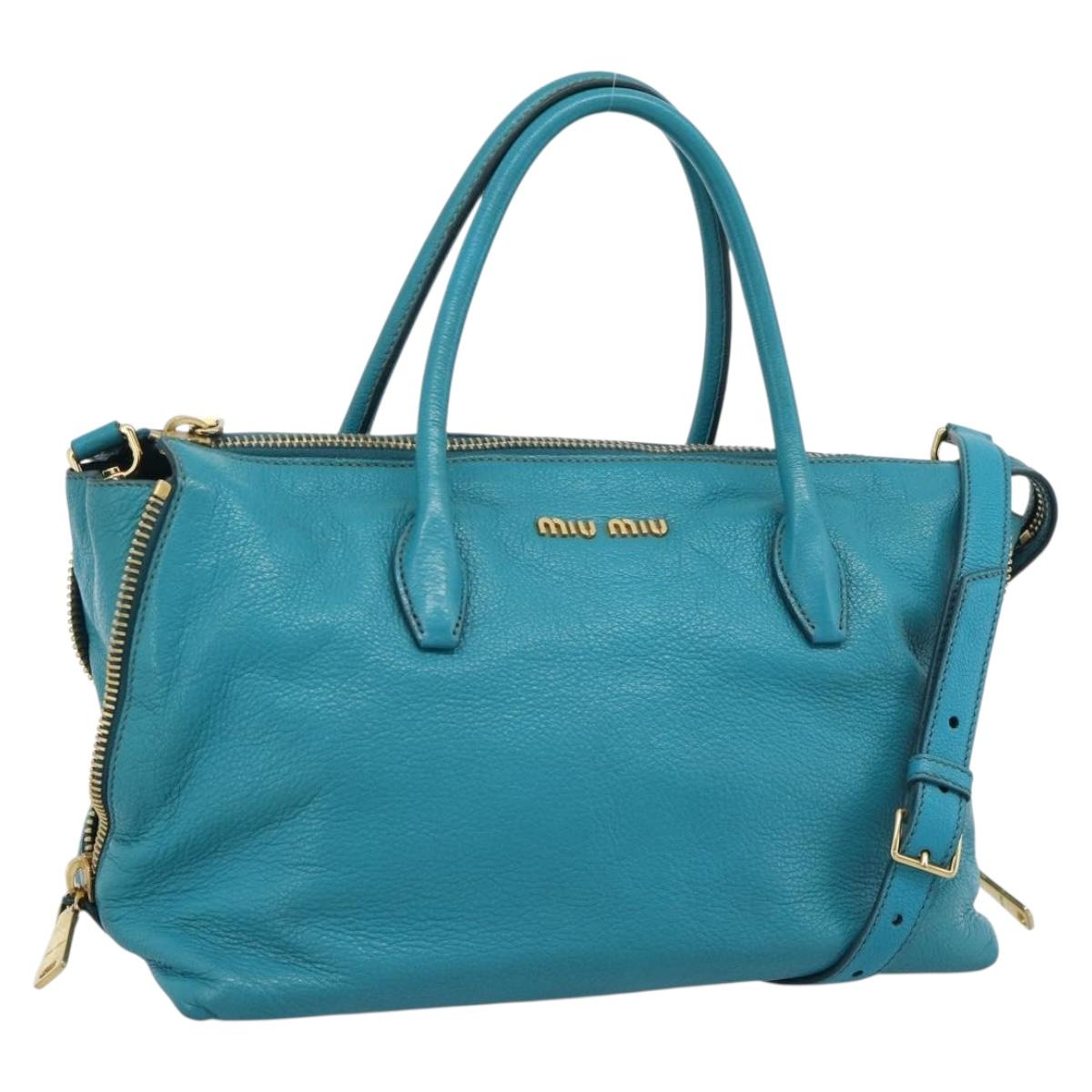 Miu Miu Hand Bag Leather 2way Blue Gold Auth ep14875A