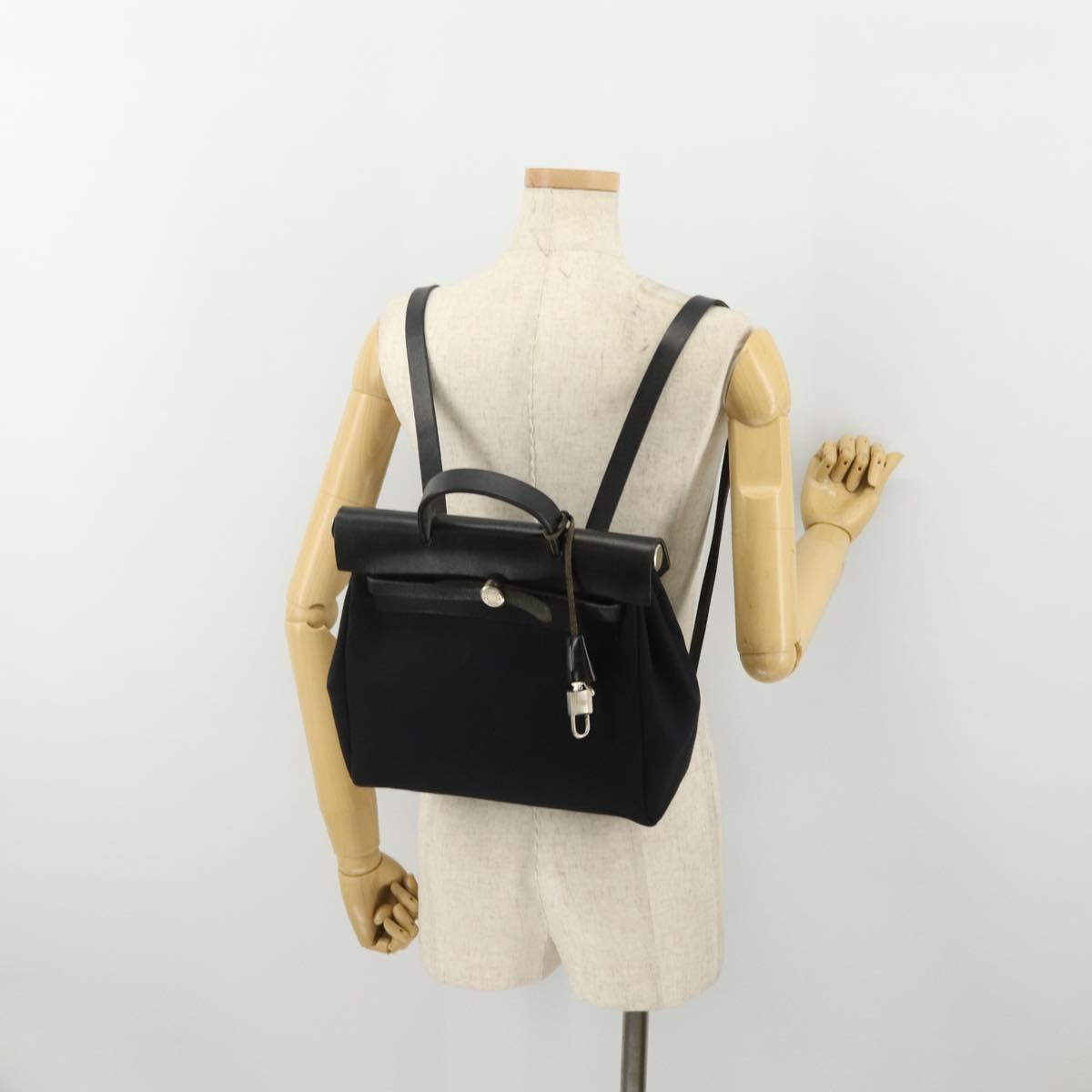 HERMES Herbag Ad PM Backpack Canvas Leather 2way Beige Silver Auth ep14876V