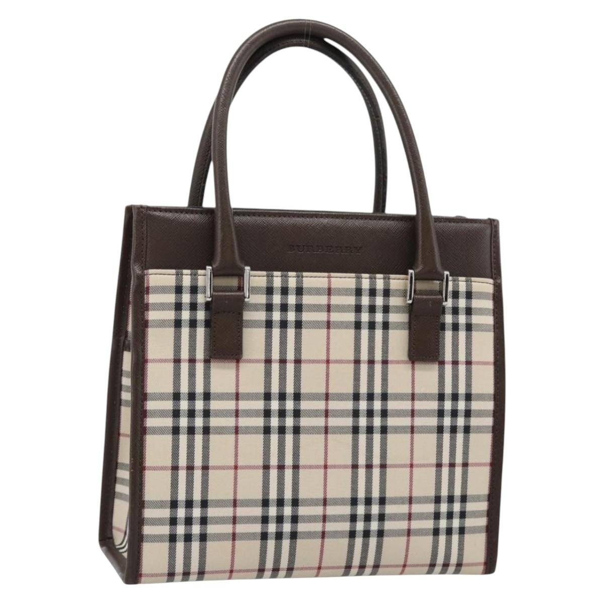 BURBERRY Nova Check Hand Bag Canvas Black Silver Auth ep14880