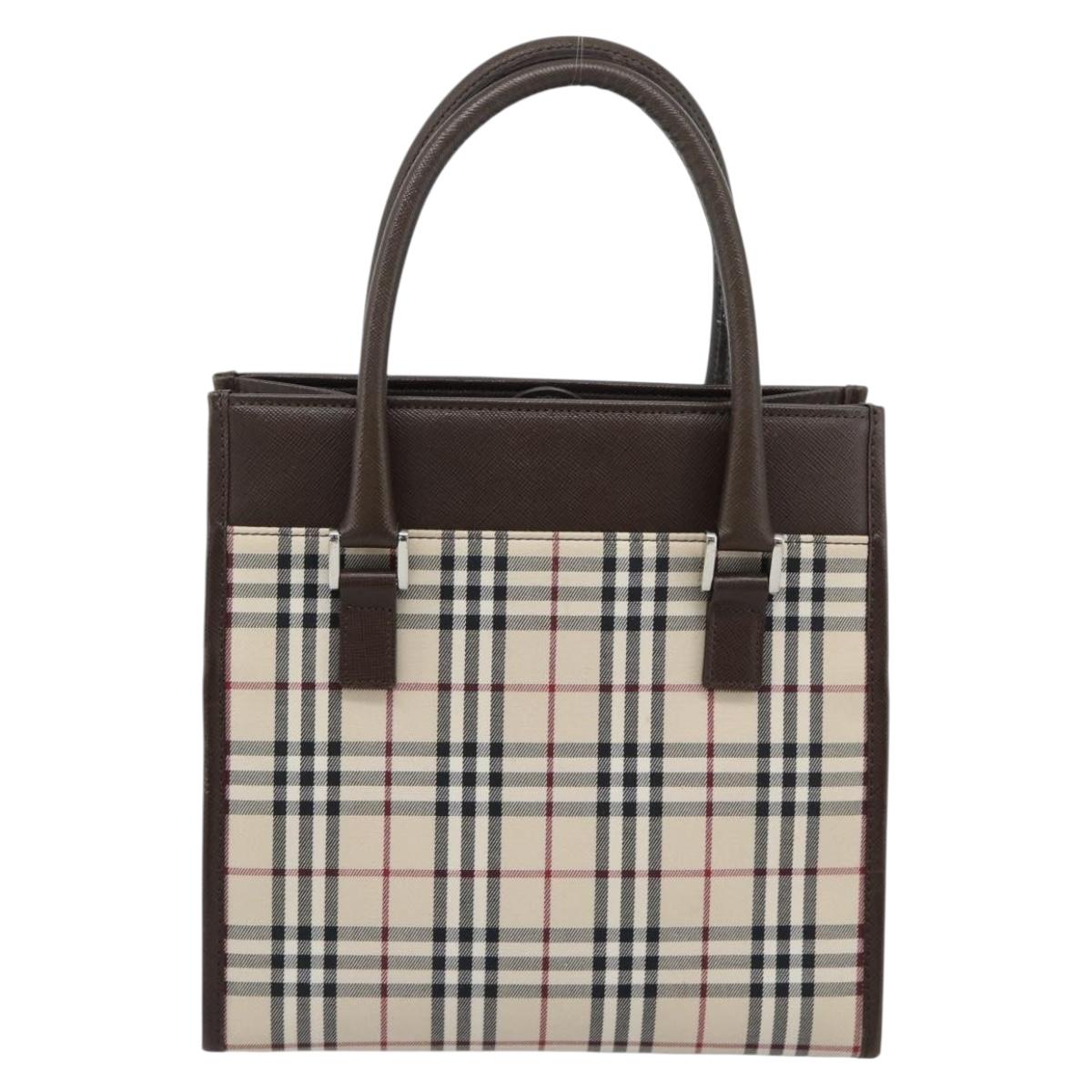 BURBERRY Nova Check Hand Bag Canvas Black Silver Auth ep14880