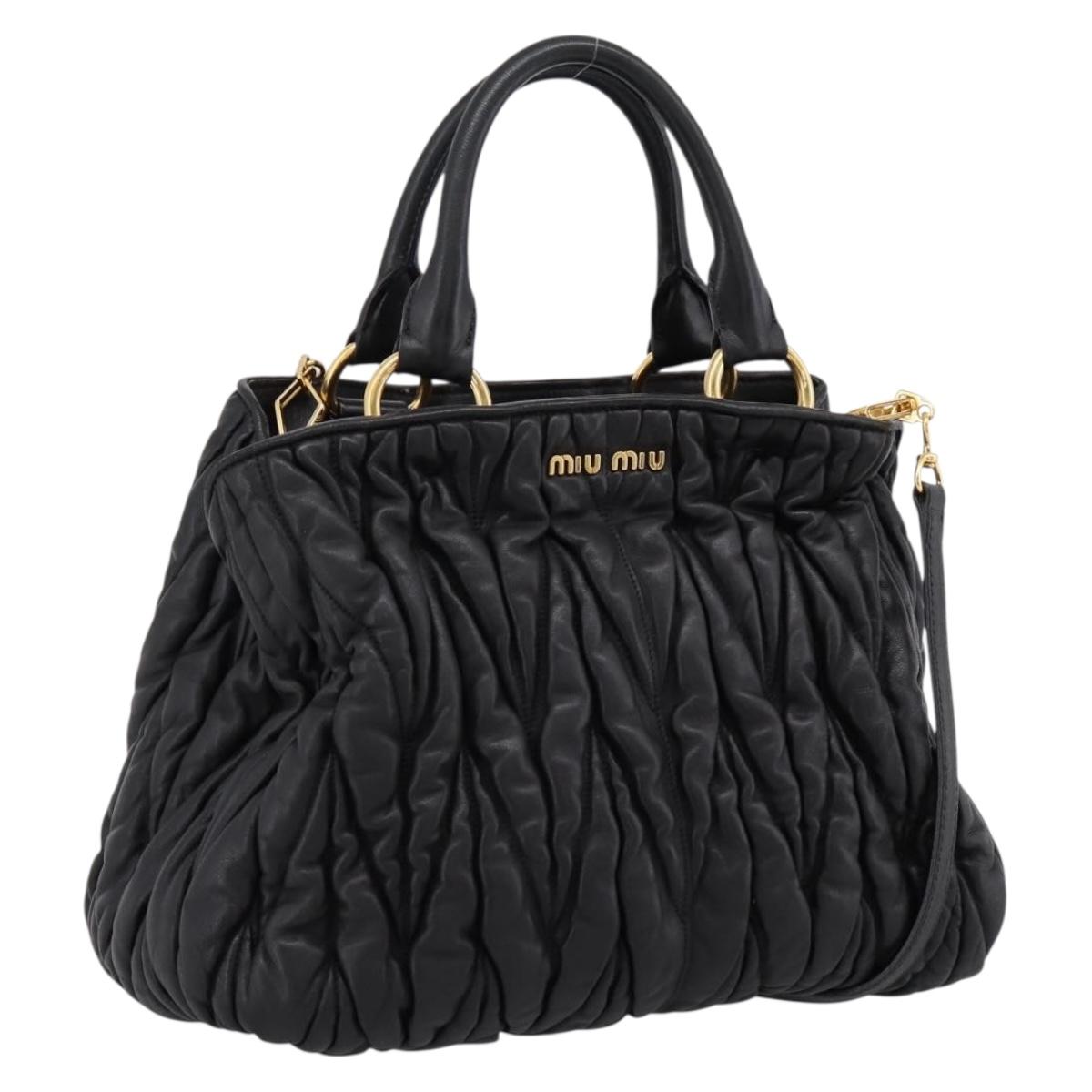 Miu Miu Matelasse Hand Bag Leather 2way Black Gold Auth ep14886