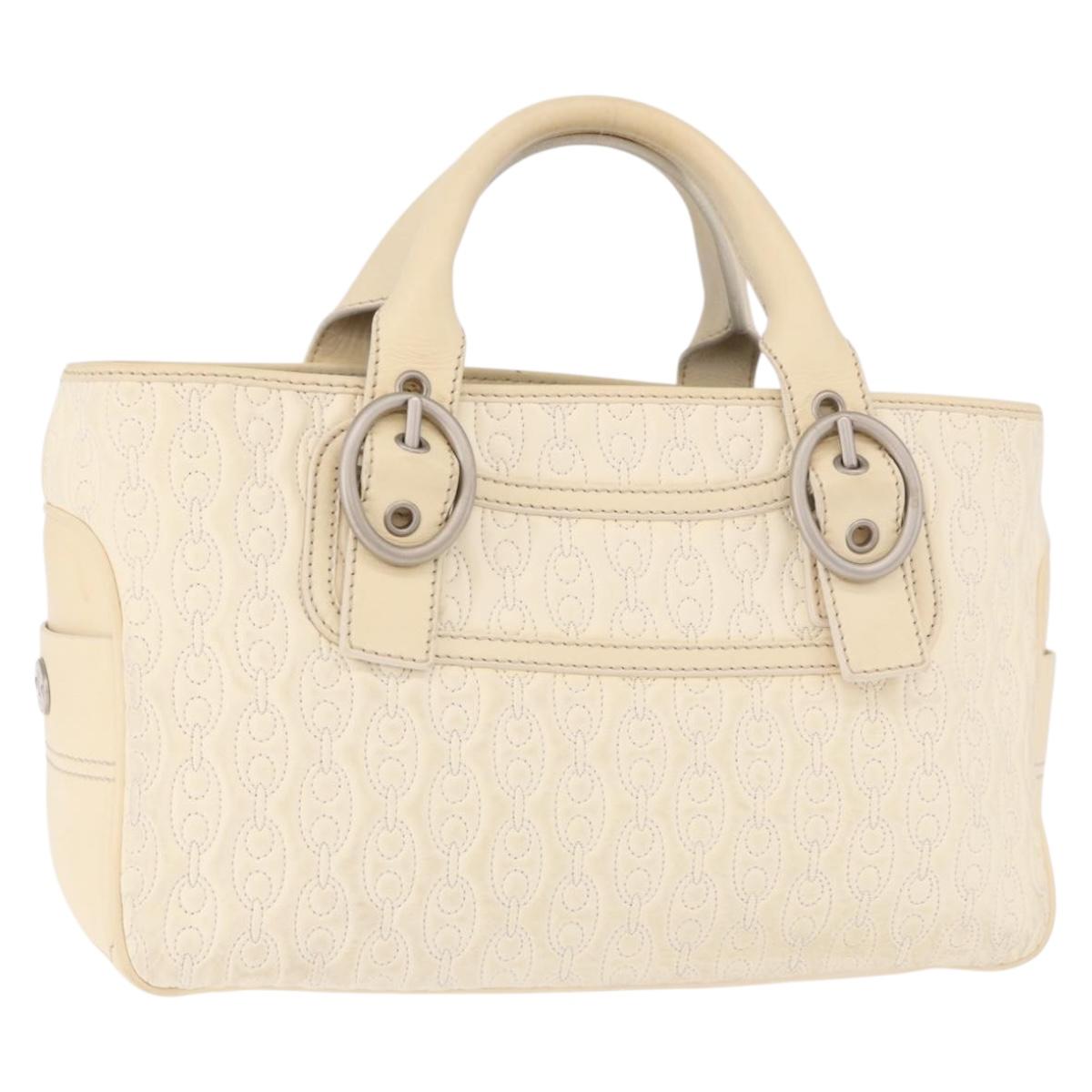 CELINE Boogie bag Hand Bag Leather Ivory Silver Auth ep14898