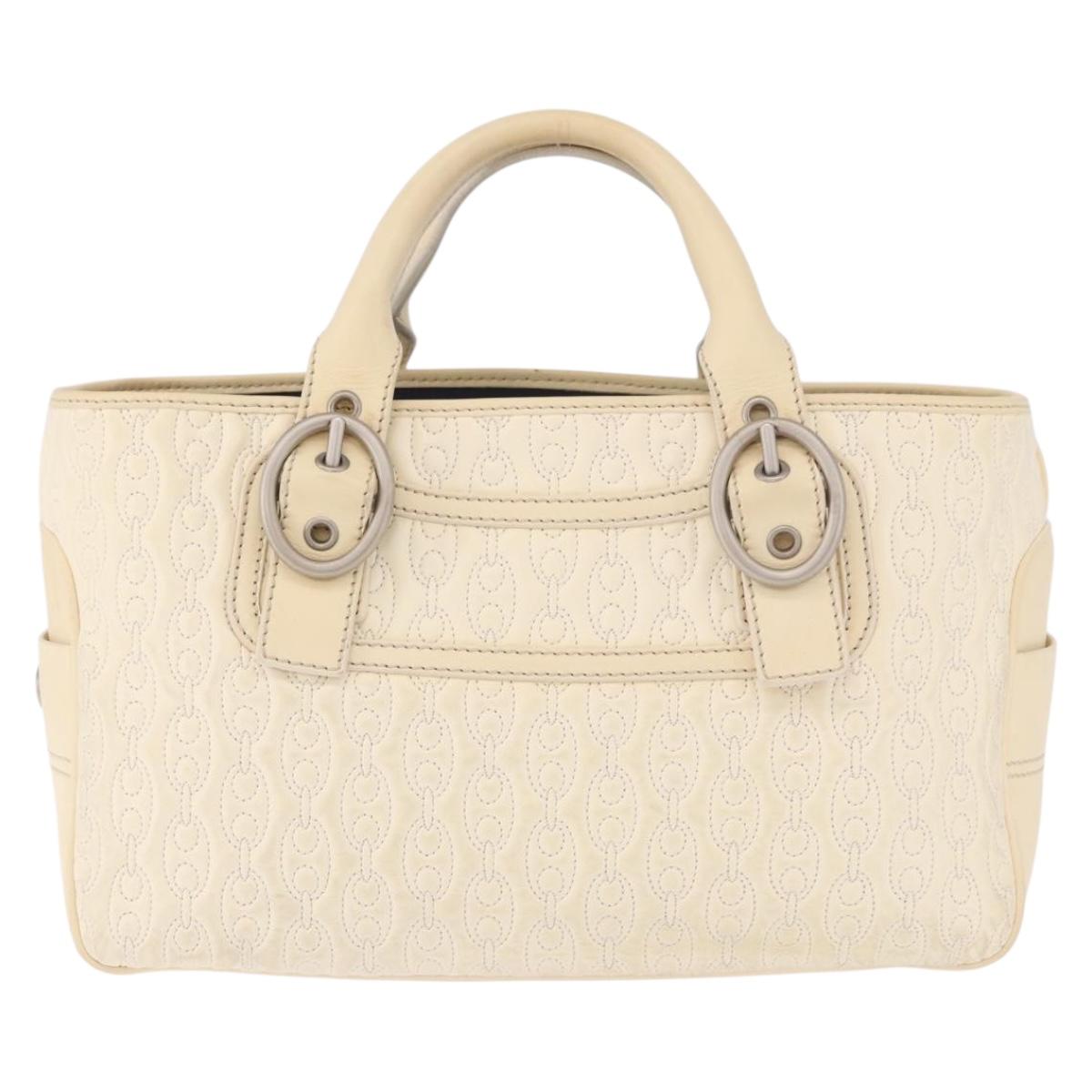 CELINE Boogie bag Hand Bag Leather Ivory Silver Auth ep14898