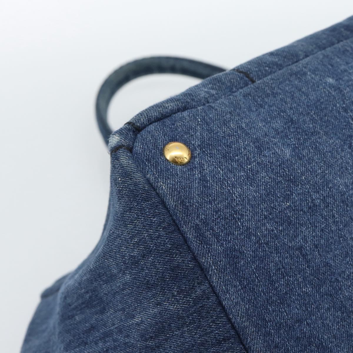 PRADA Canapa GM Hand Bag Denim Blue Gold Auth ep14900