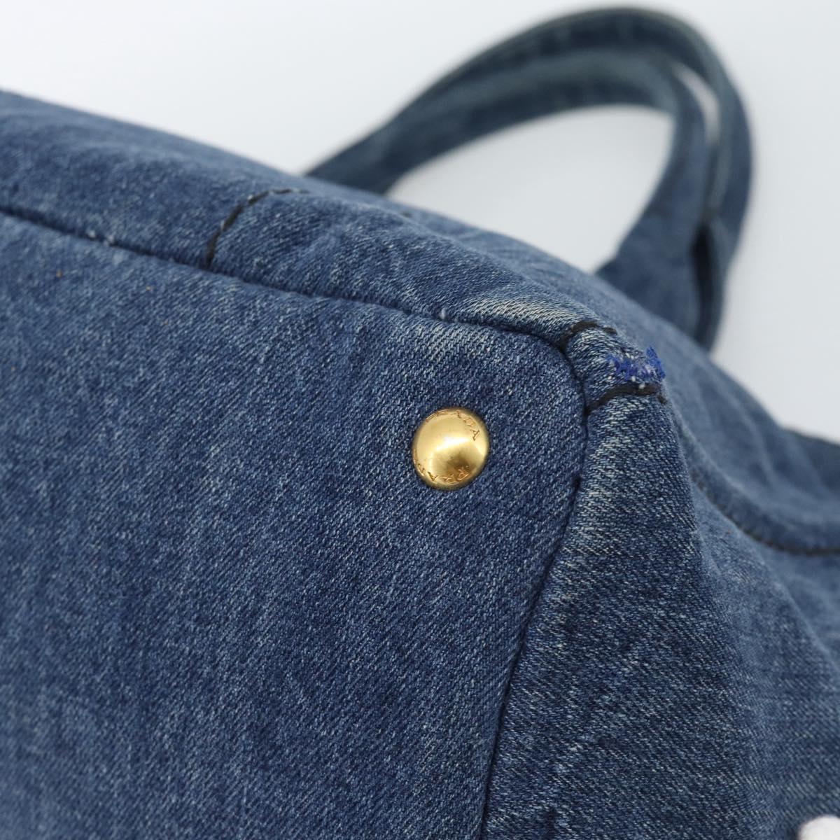 PRADA Canapa GM Hand Bag Denim Blue Gold Auth ep14900