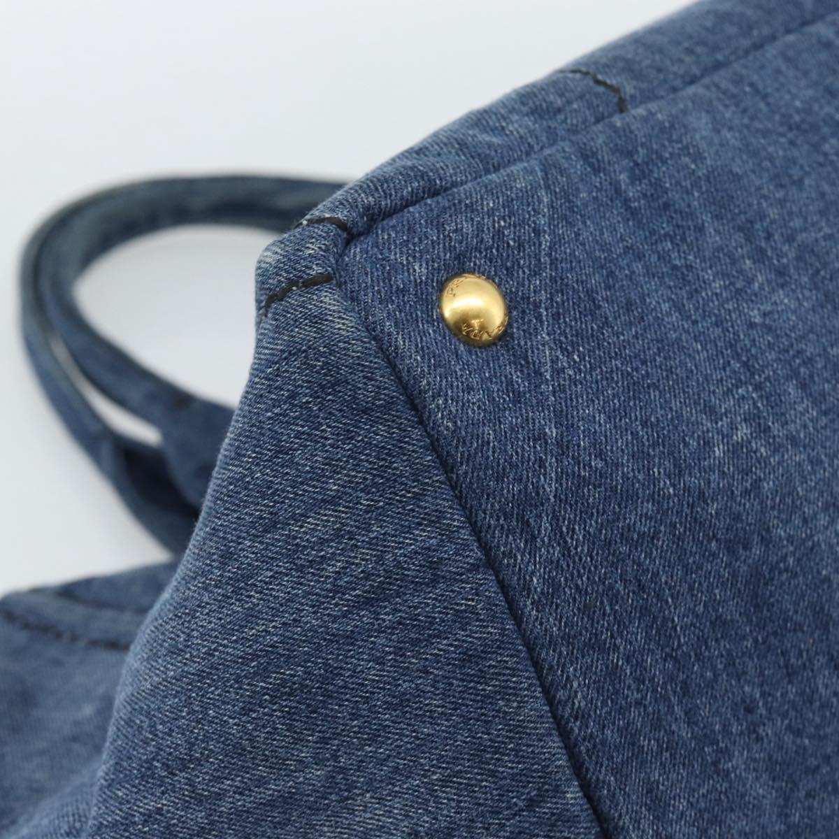 PRADA Canapa GM Hand Bag Denim Blue Gold Auth ep14900