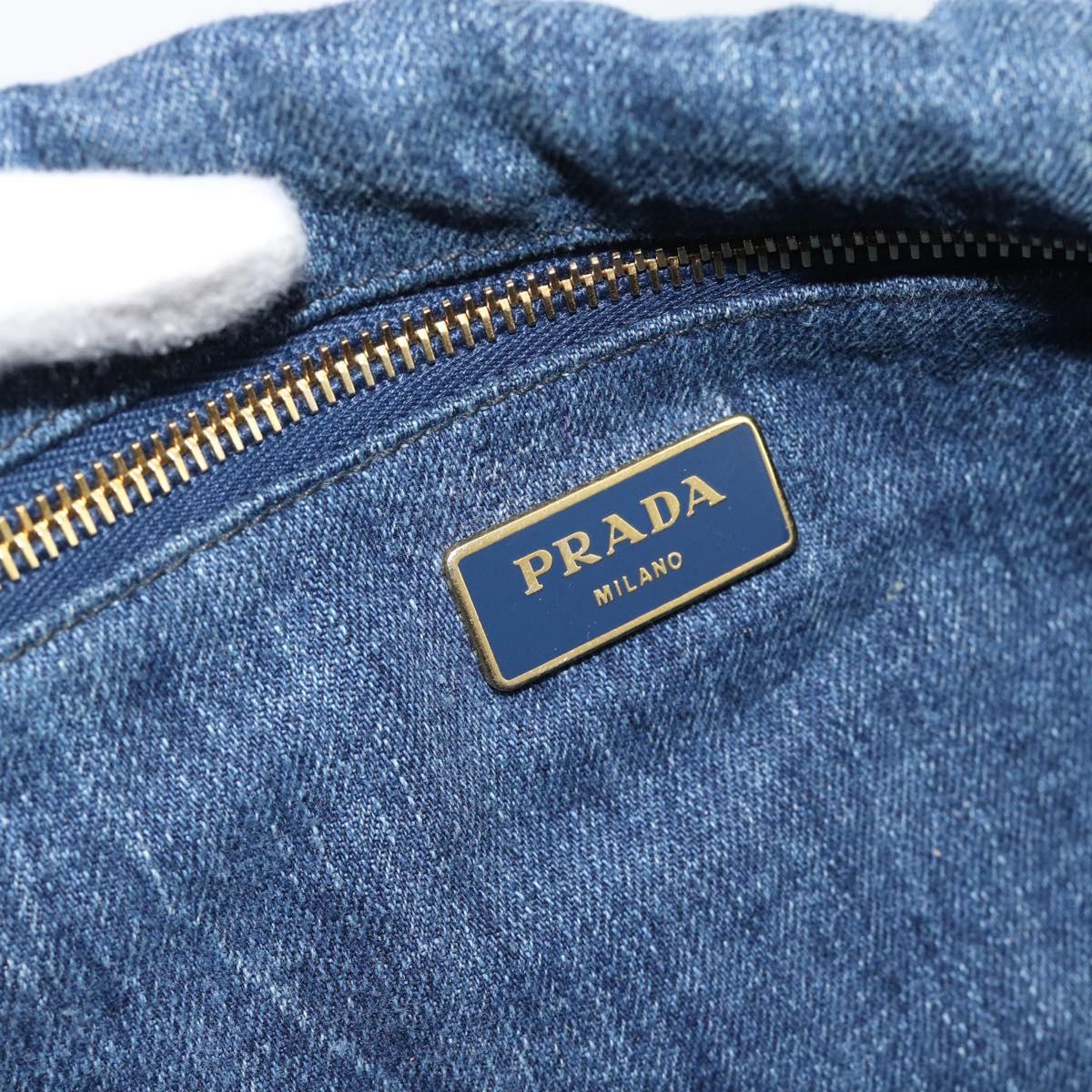 PRADA Canapa GM Hand Bag Denim Blue Gold Auth ep14900
