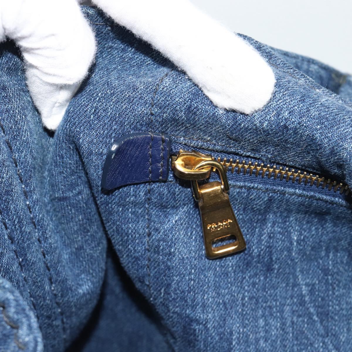 PRADA Canapa GM Hand Bag Denim Blue Gold Auth ep14900