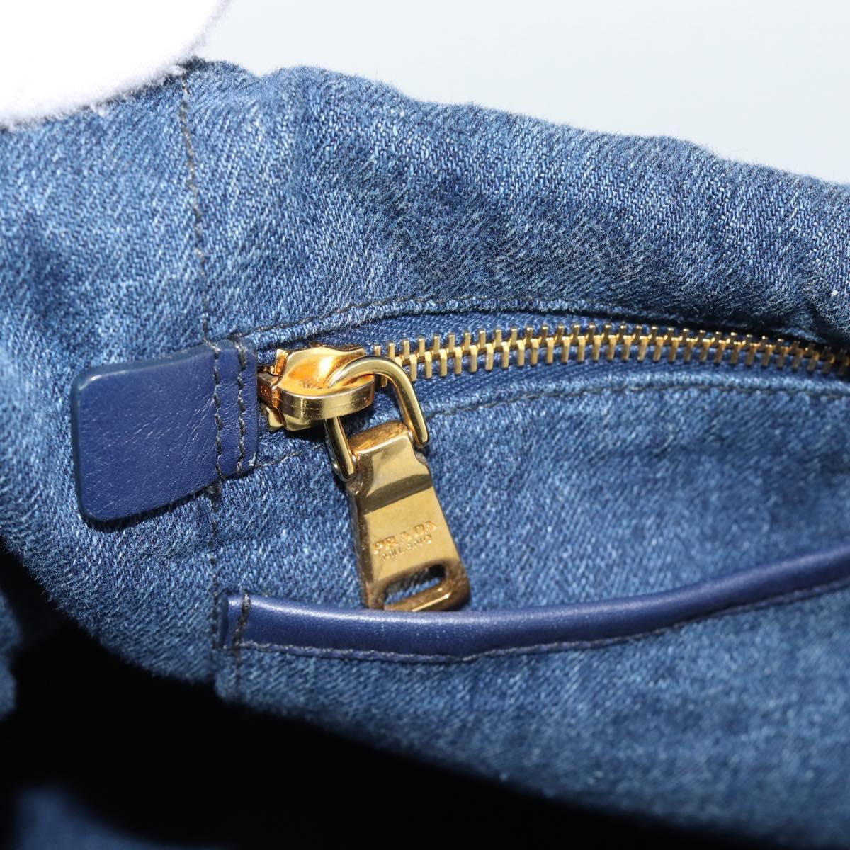 PRADA Canapa GM Hand Bag Denim Blue Gold Auth ep14900