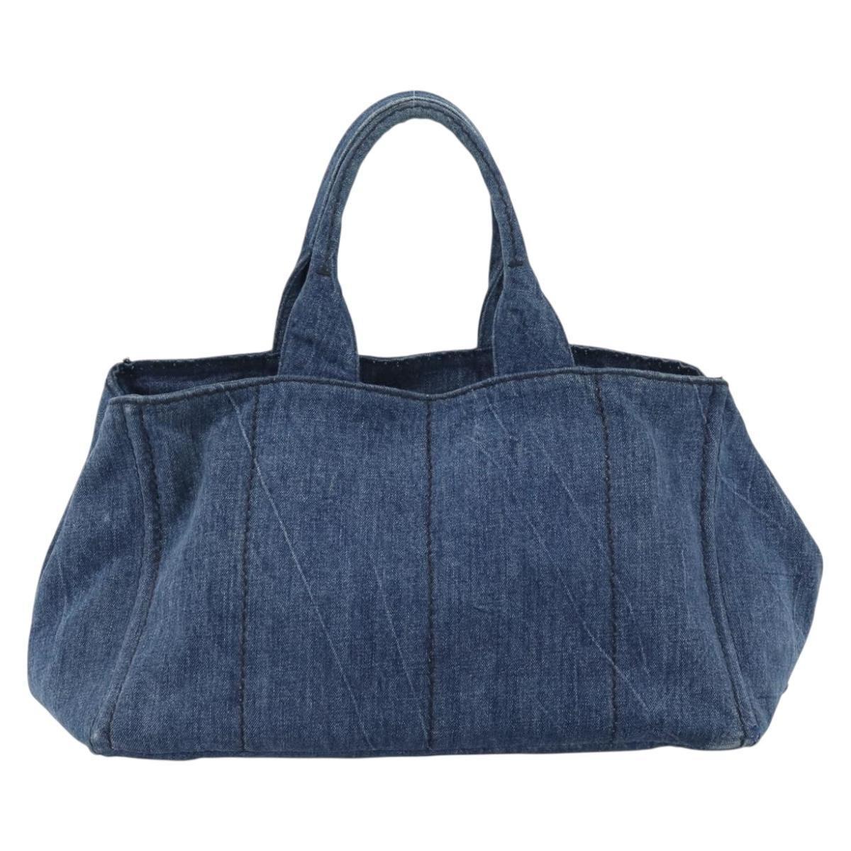PRADA Canapa GM Hand Bag Denim Blue Gold Auth ep14900