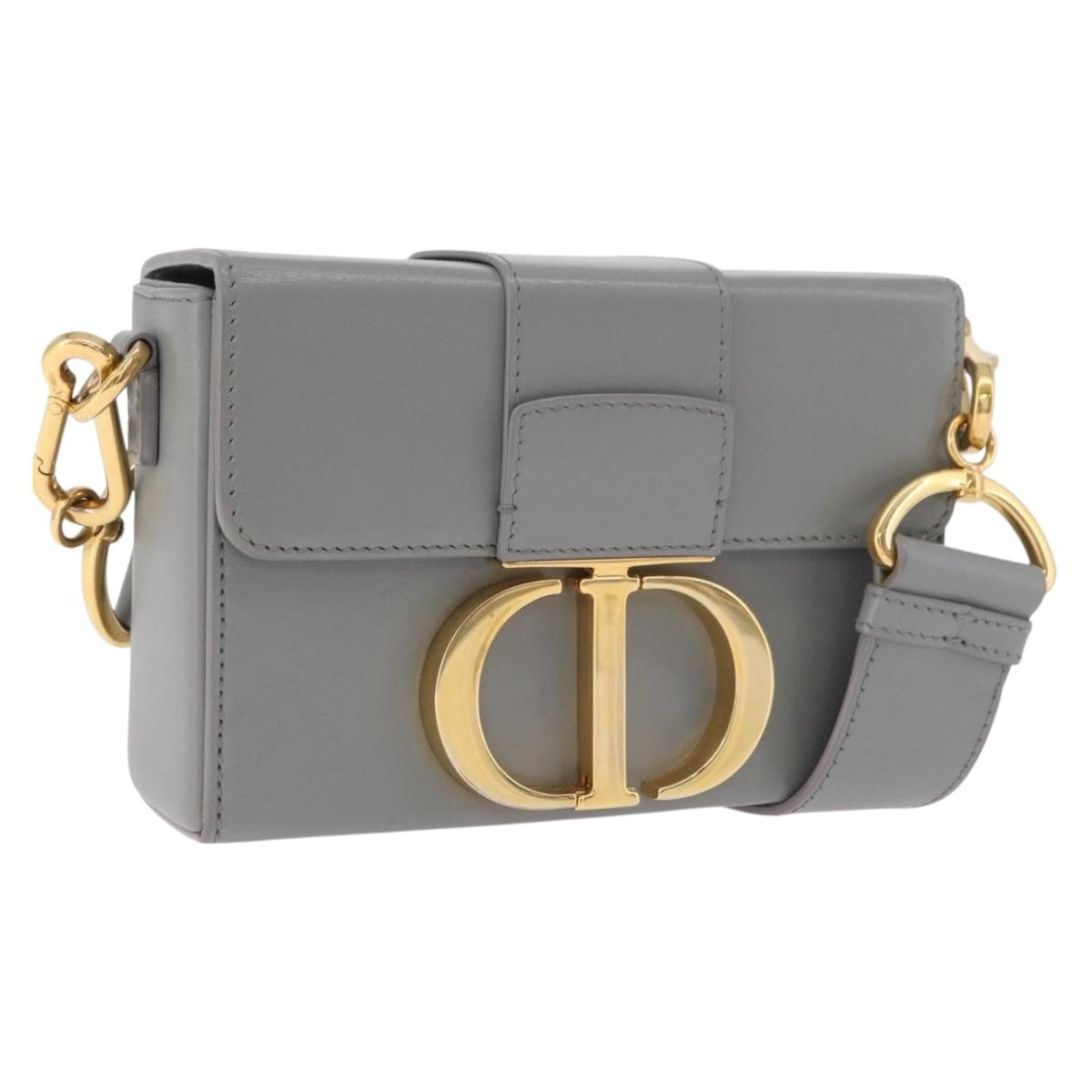 Christian Dior 30 Montaigne Shoulder Bag Leather Gray Gold Auth ep14902