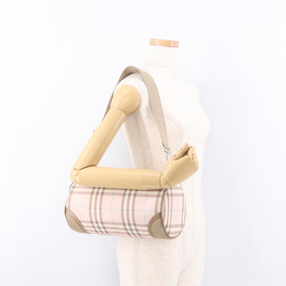 BURBERRY Nova Check Shoulder Bag PVC Pink Silver Auth ep14909A