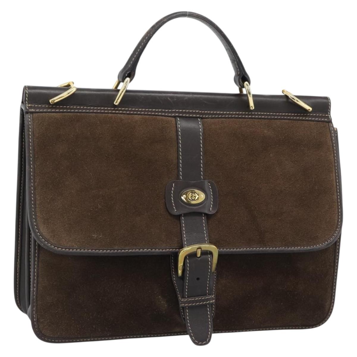 GUCCI Hand Bag Suede Brown Gold Auth ep14913