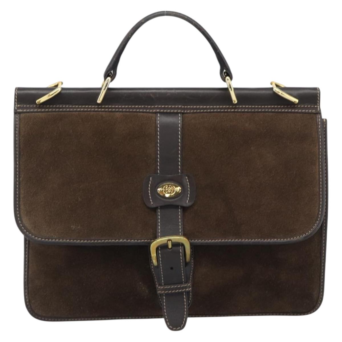 GUCCI Hand Bag Suede Brown Gold Auth ep14913