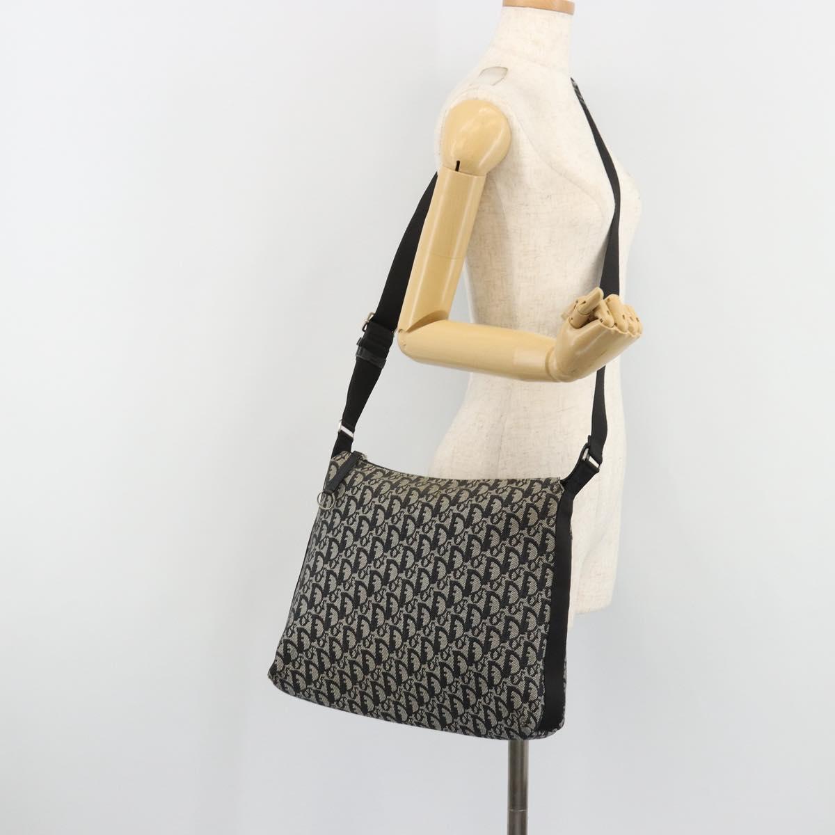 Christian Dior Trotter Canvas Shoulder Bag Navy Silver Auth ep14914A