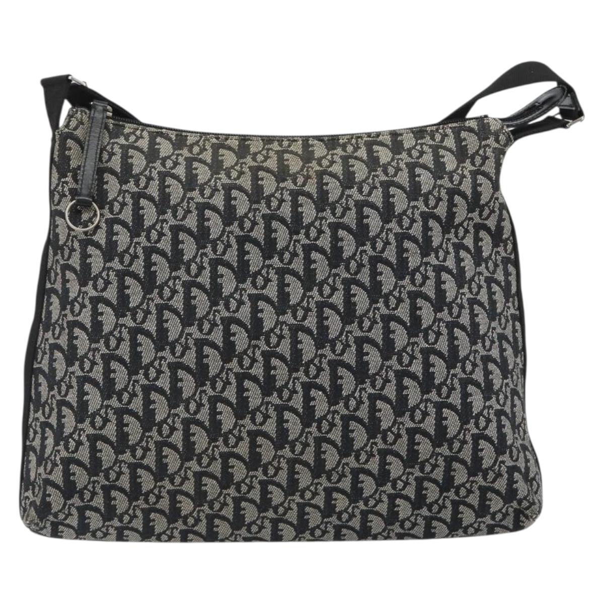 Christian Dior Trotter Canvas Shoulder Bag Navy Silver Auth ep14914A