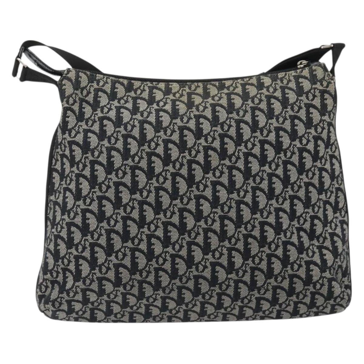 Christian Dior Trotter Canvas Shoulder Bag Navy Silver Auth ep14914A