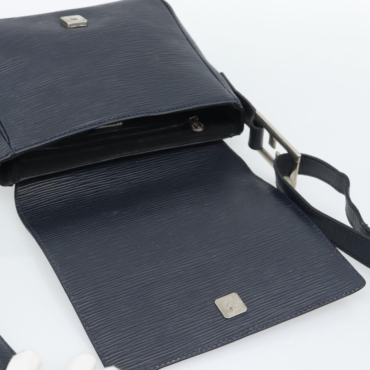FENDI Shoulder Bag Leather Navy Silver Auth ep14920A