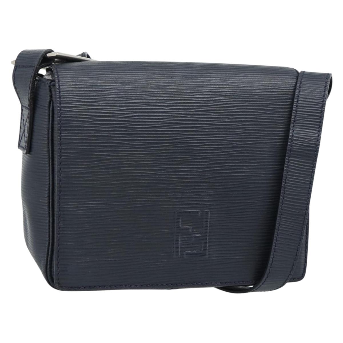 FENDI Shoulder Bag Leather Navy Silver Auth ep14920A