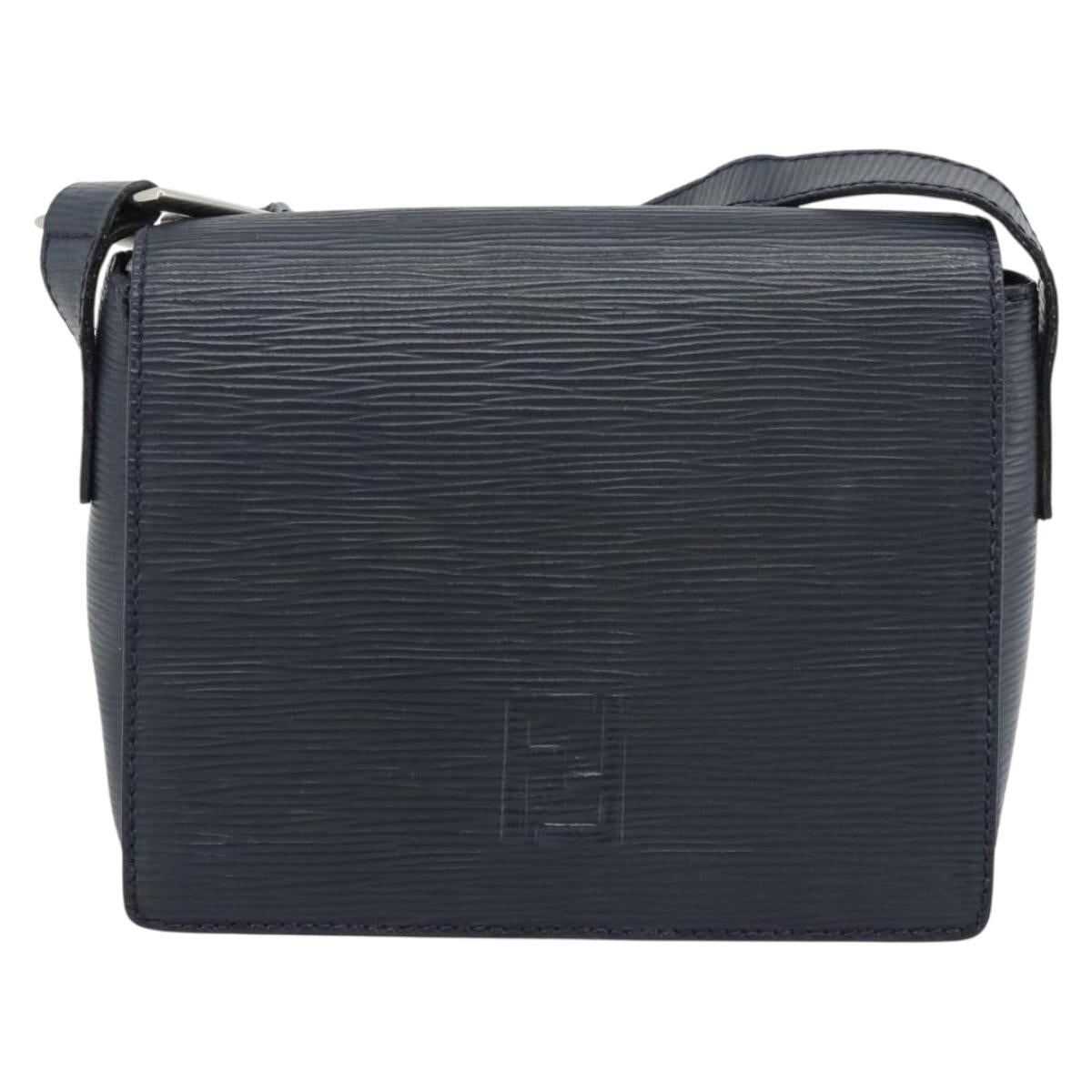 FENDI Shoulder Bag Leather Navy Silver Auth ep14920A