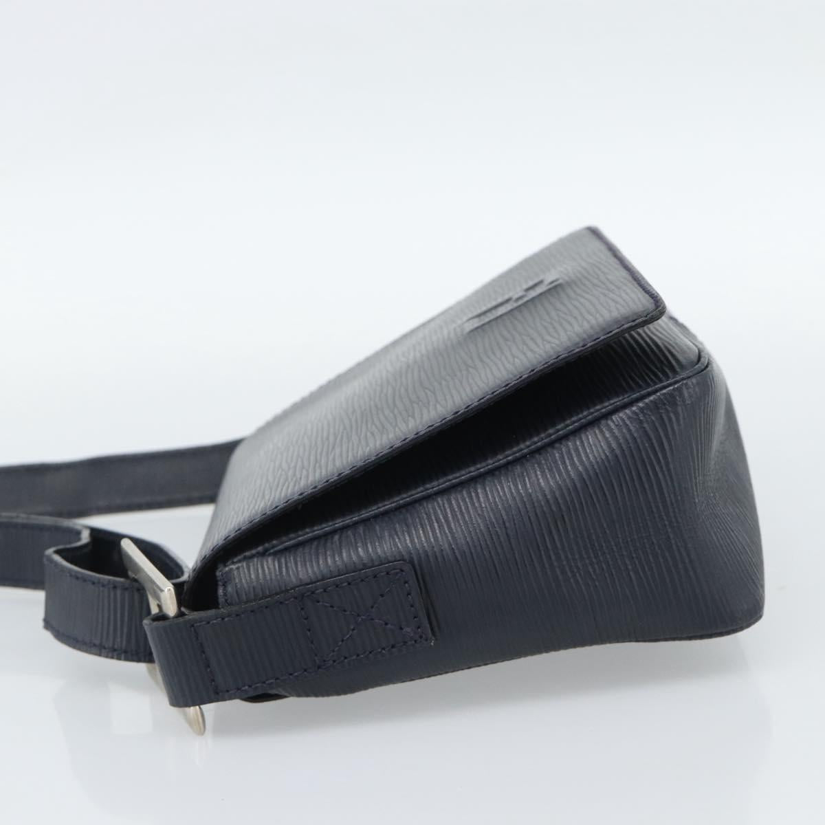 FENDI Shoulder Bag Leather Navy Silver Auth ep14920A