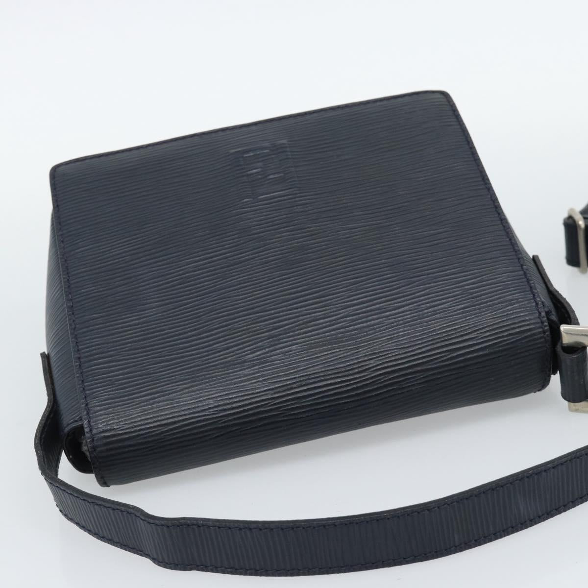 FENDI Shoulder Bag Leather Navy Silver Auth ep14920A