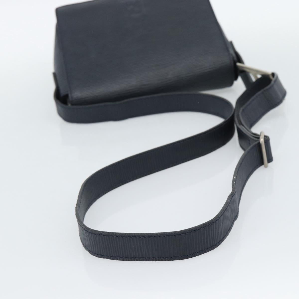 FENDI Shoulder Bag Leather Navy Silver Auth ep14920A