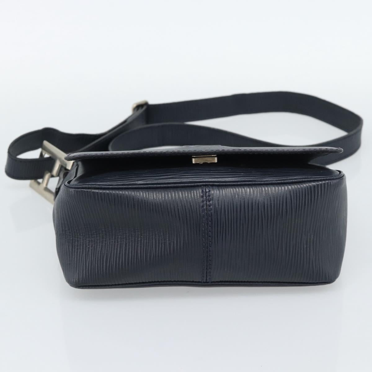 FENDI Shoulder Bag Leather Navy Silver Auth ep14920A
