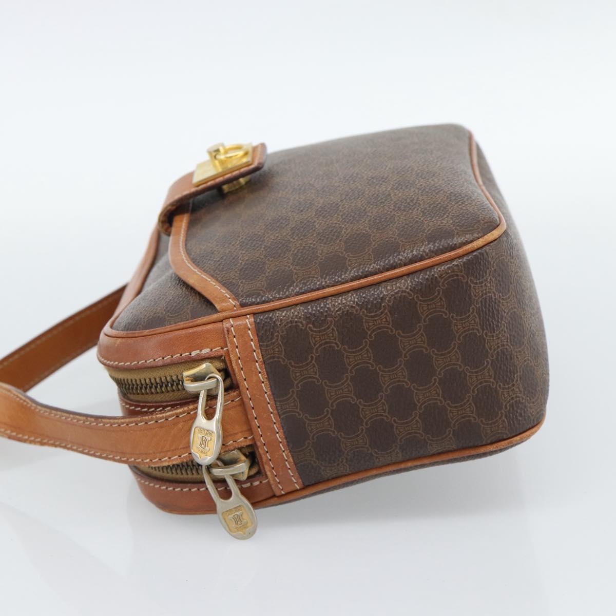 CELINE Macadam Canvas Shoulder Bag PVC Leather Brown Gold Auth ep14921