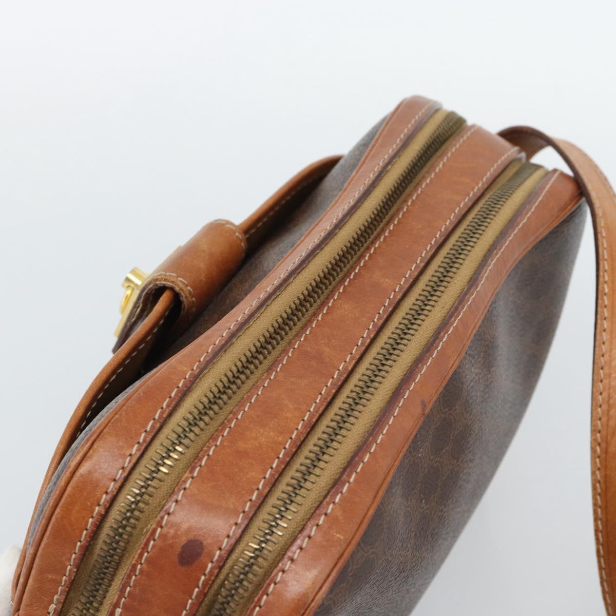 CELINE Macadam Canvas Shoulder Bag PVC Leather Brown Gold Auth ep14921
