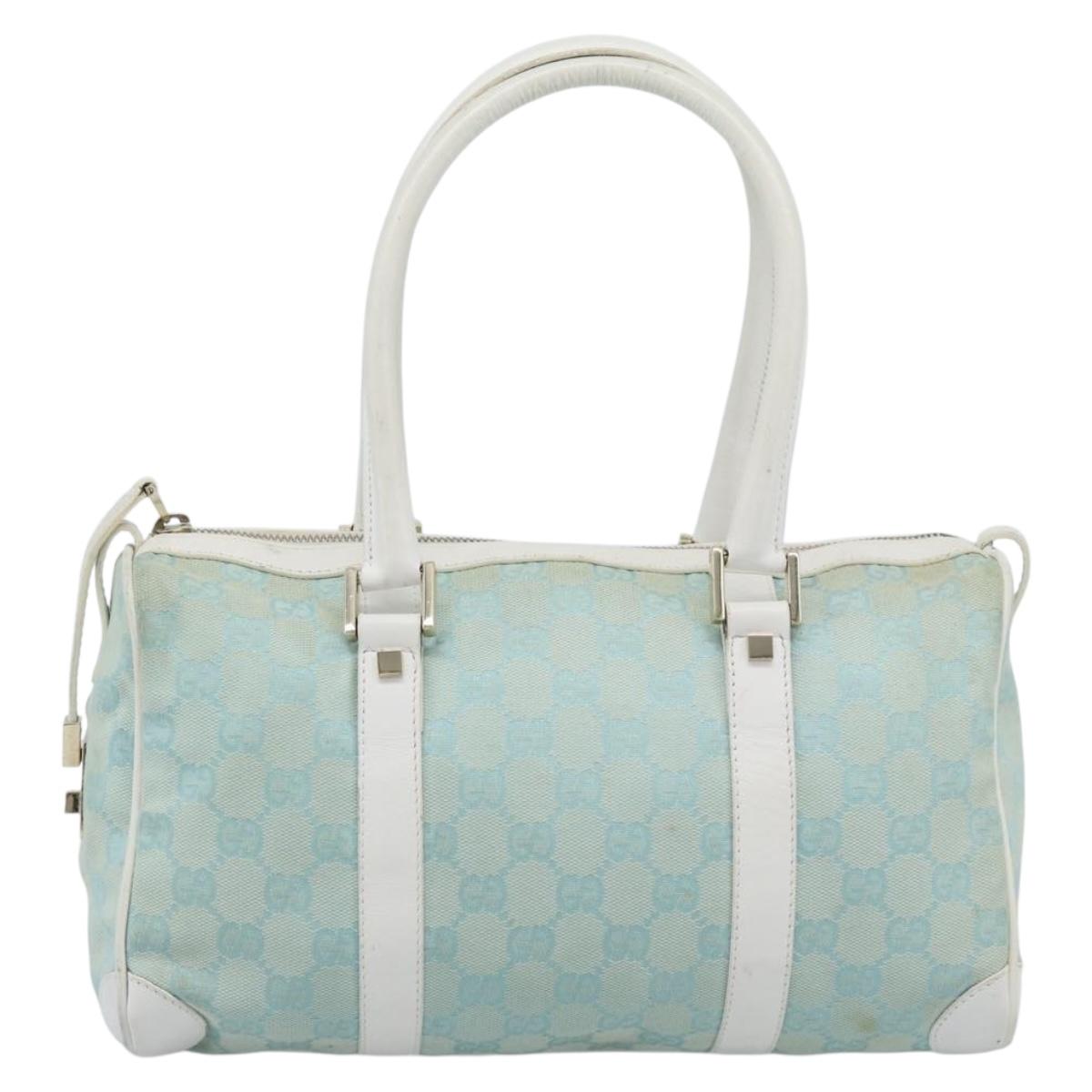 GUCCI GG Canvas Hand Bag Light Blue Gold 000 0851 Auth ep14922