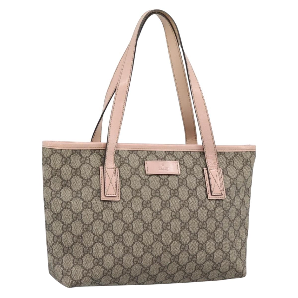 GUCCI GG Supreme Tote Bag PVC Beige Silver 211138 Auth ep14928