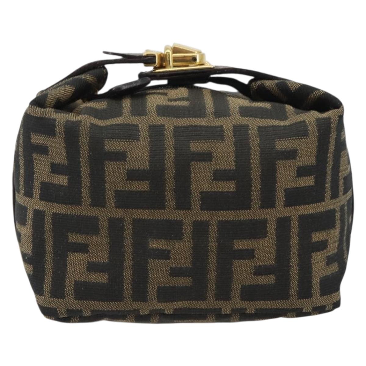 FENDI Zucca Canvas Pouch Black Brown Auth ep14930