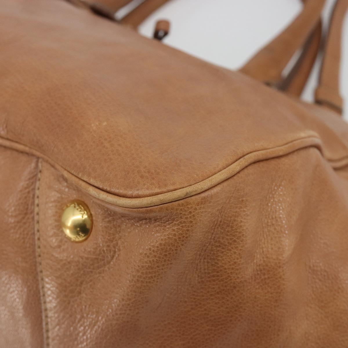 PRADA Hand Bag Leather 2way Brown Gold Auth ep14931A
