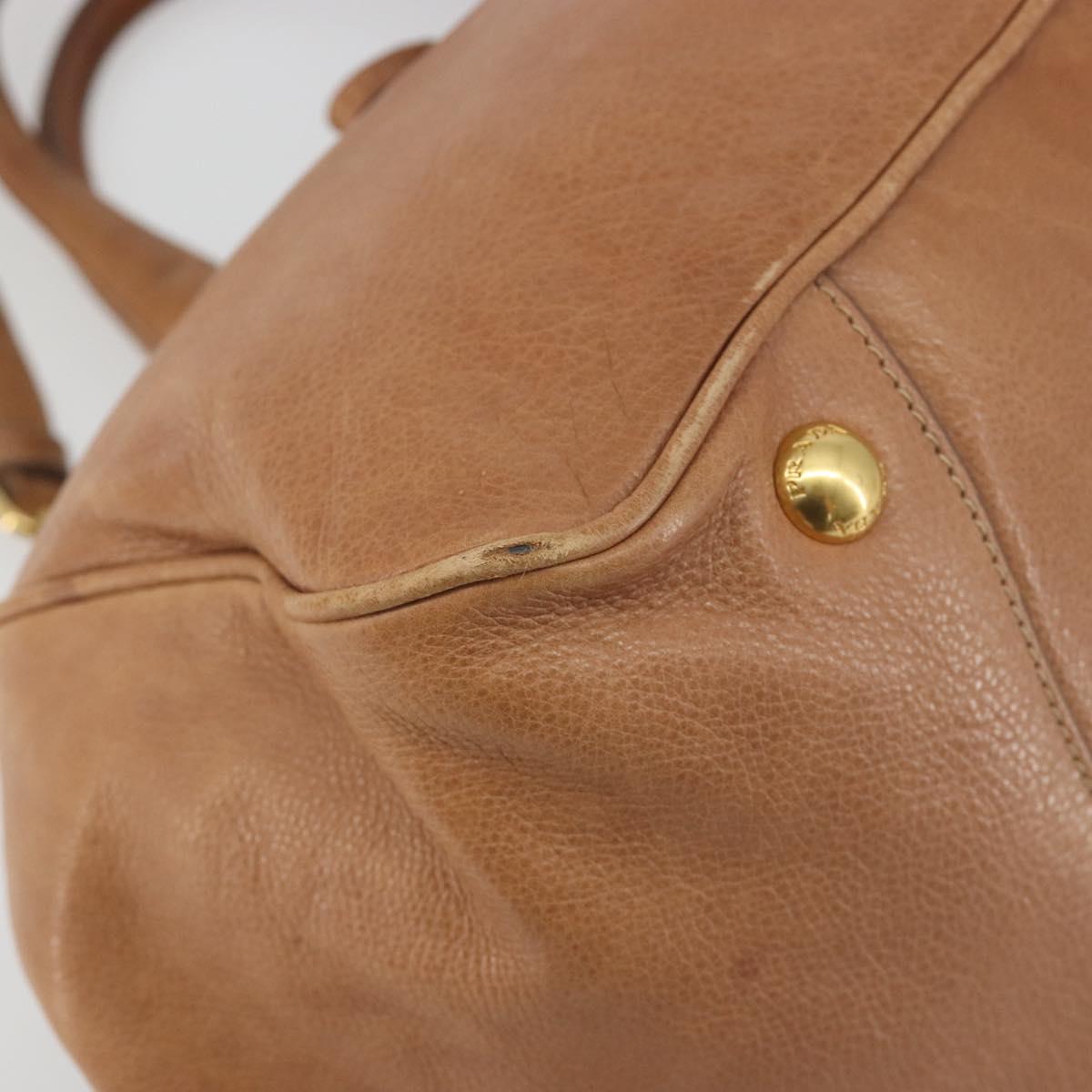 PRADA Hand Bag Leather 2way Brown Gold Auth ep14931A