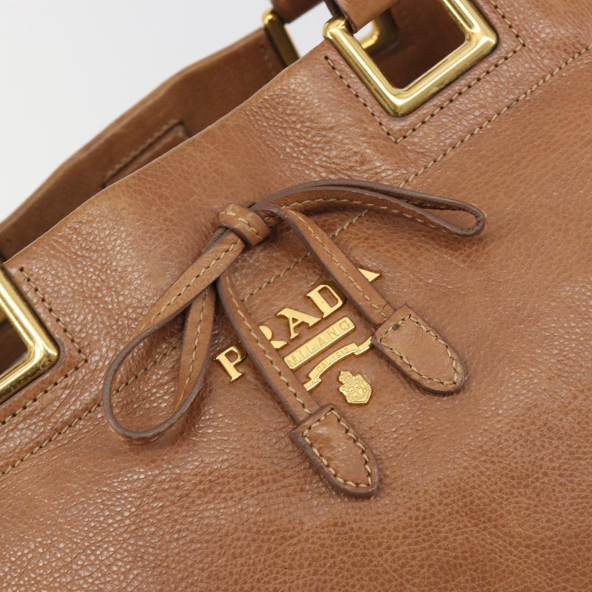 PRADA Hand Bag Leather 2way Brown Gold Auth ep14931A