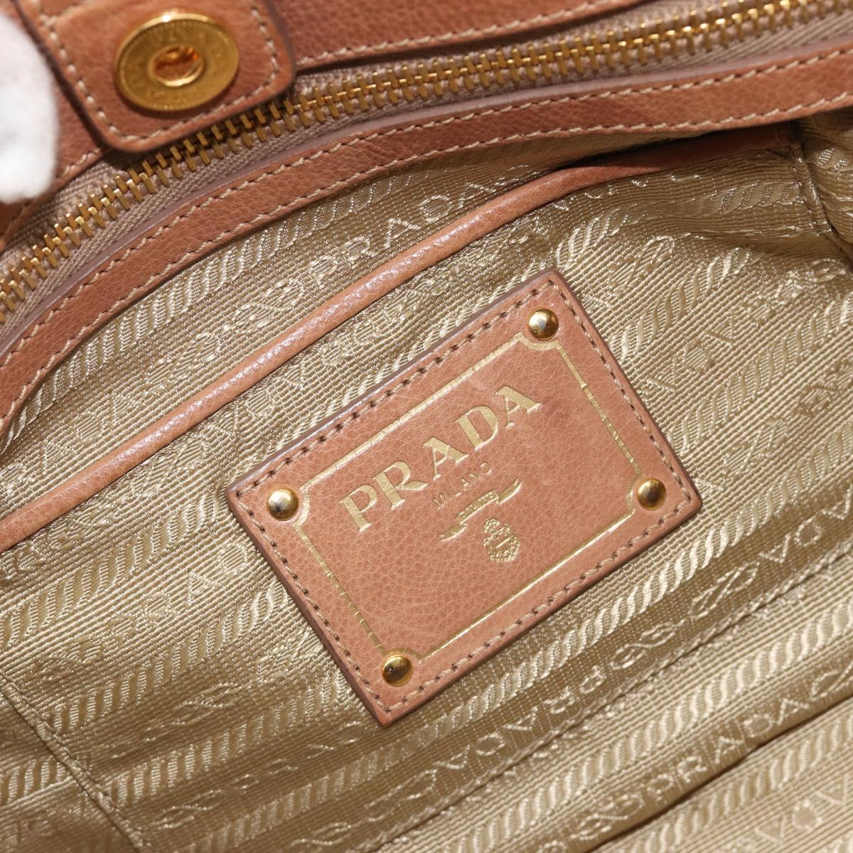PRADA Hand Bag Leather 2way Brown Gold Auth ep14931A