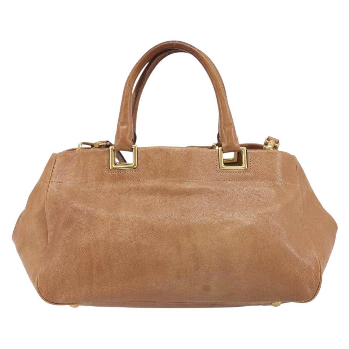PRADA Hand Bag Leather 2way Brown Gold Auth ep14931A