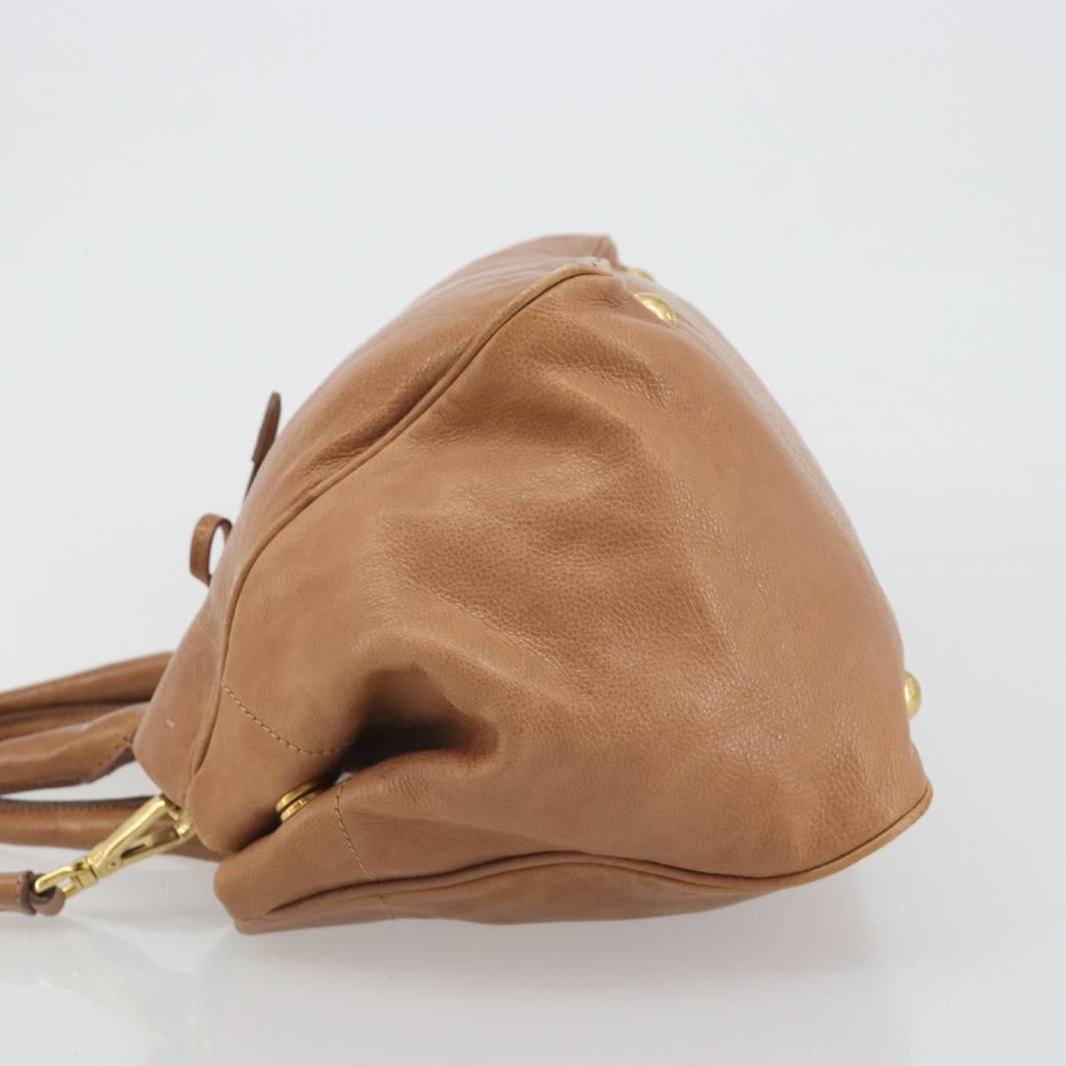 PRADA Hand Bag Leather 2way Brown Gold Auth ep14931A