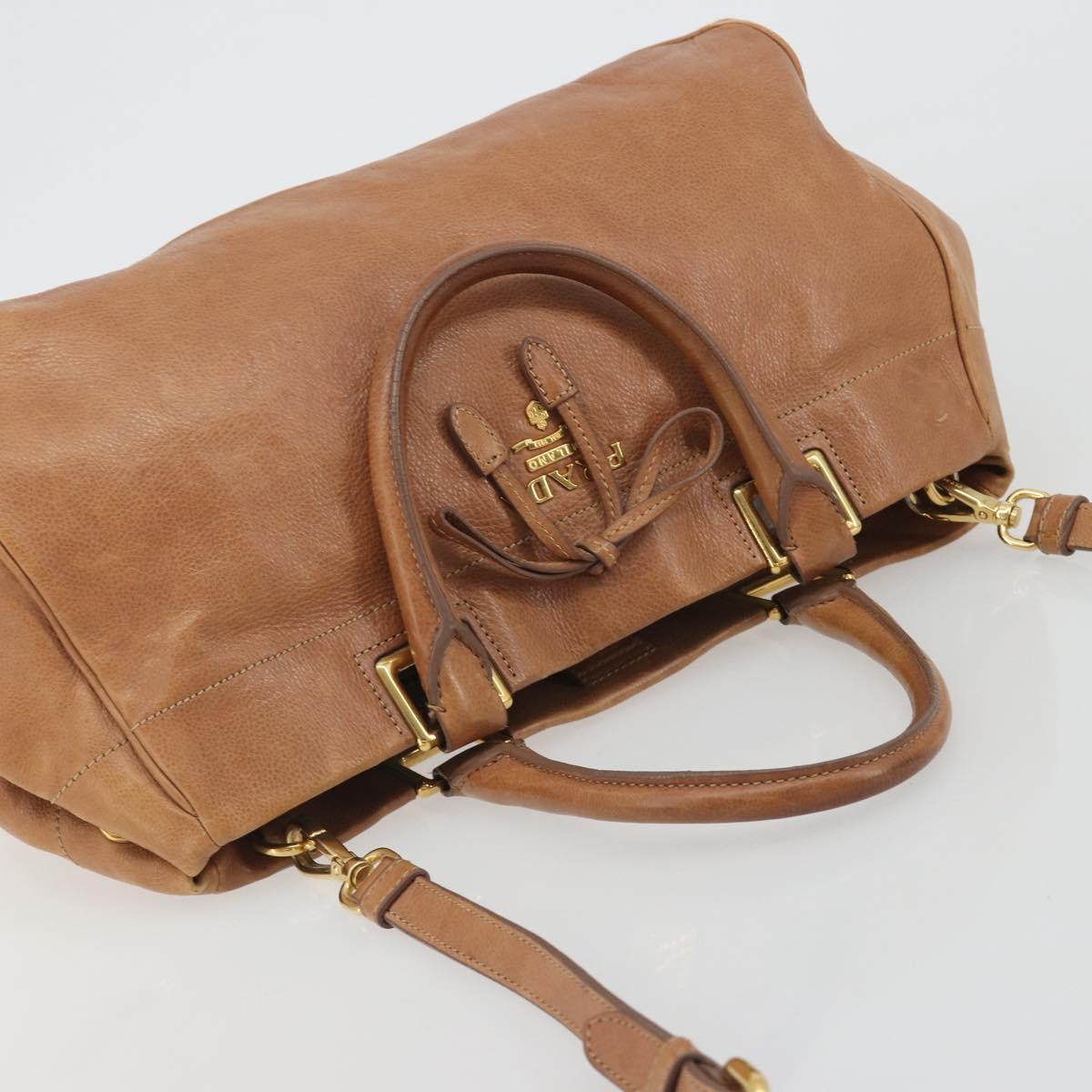 PRADA Hand Bag Leather 2way Brown Gold Auth ep14931A