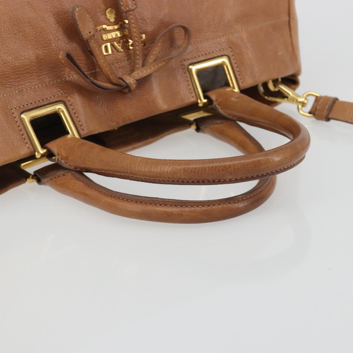 PRADA Hand Bag Leather 2way Brown Gold Auth ep14931A