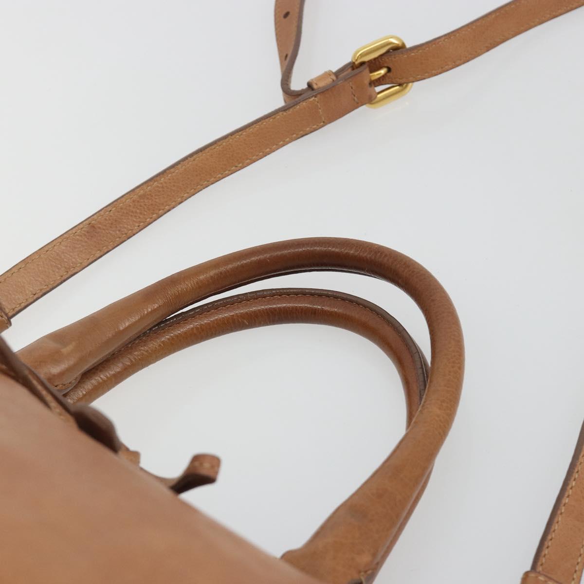 PRADA Hand Bag Leather 2way Brown Gold Auth ep14931A