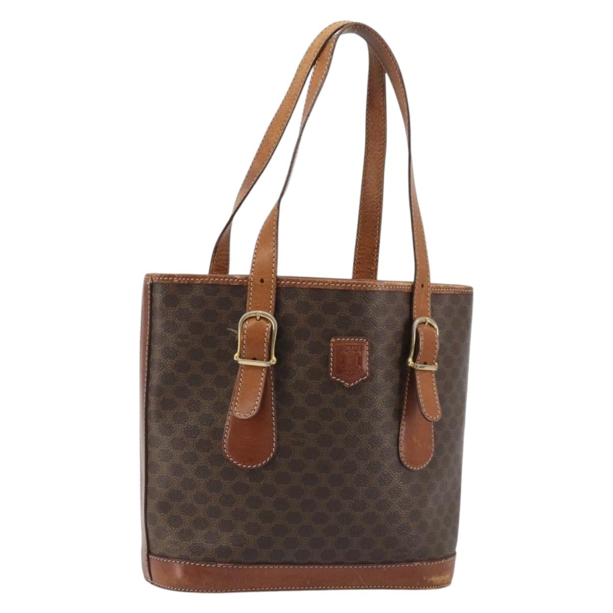 CELINE Macadam Canvas Hand Bag PVC Leather Brown Gold Auth ep14935