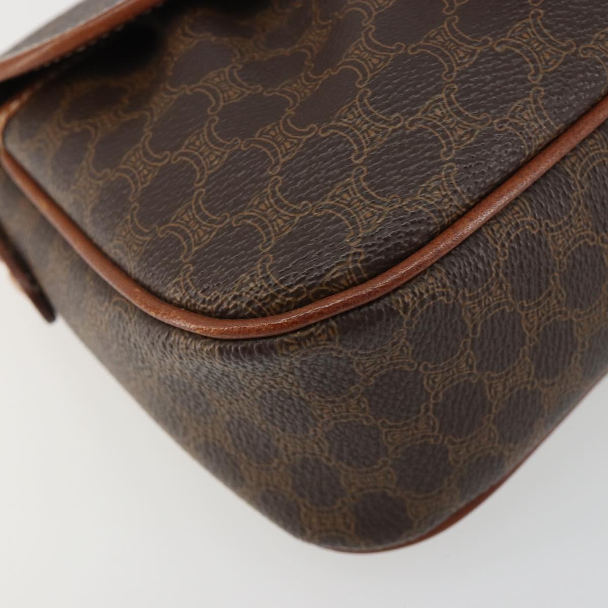CELINE Macadam Canvas Shoulder Bag PVC Leather Brown Gold Auth ep14938